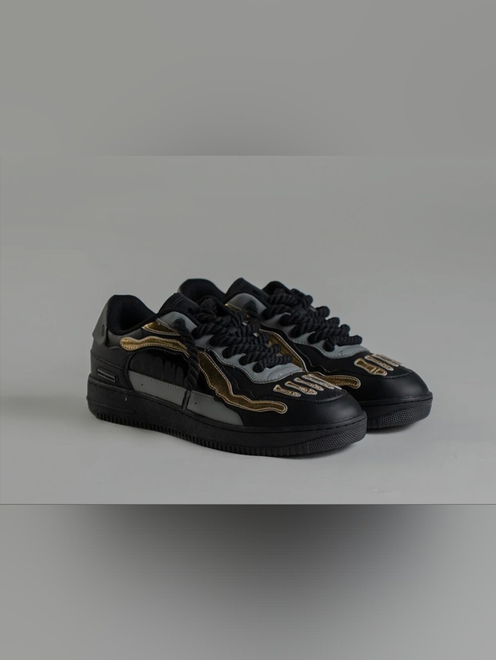Black Sneakers with Gold Wave Accents - Picture 5 of 5